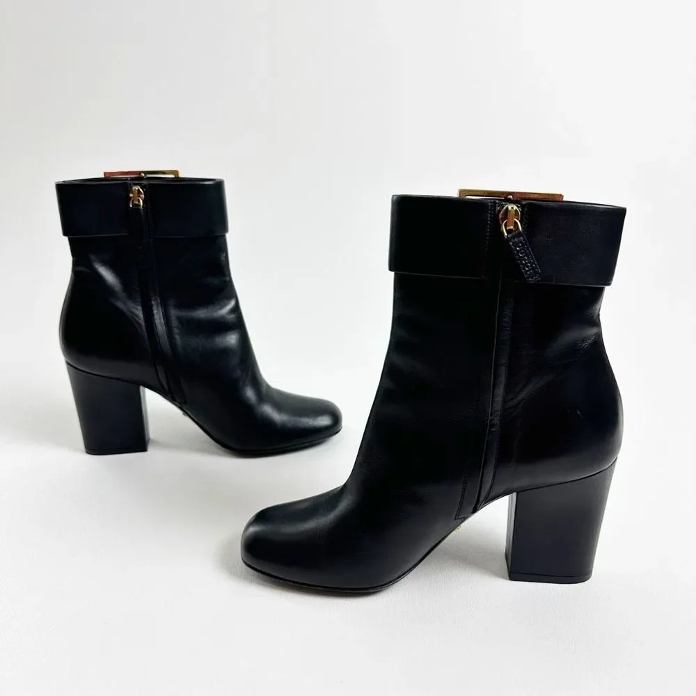 GUCCI Kesha Buckle Ankle Boots 36.5 US 6.5 Black Smooth Leather Heeled Booties - Picture 10 of 13